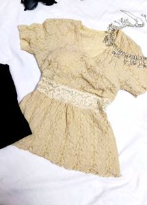 Goldenish cream lace top ✨