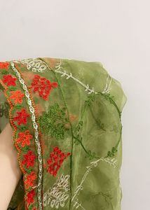 Green Embroidered semi stitched Kurta Set