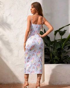Floral Print Ruched Slit Cami Dress