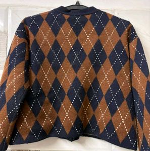 Argyle Knit Cardigan Sweater