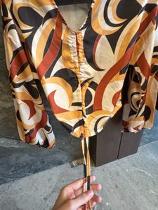 Boohoo Retro Print Tie-Front Top