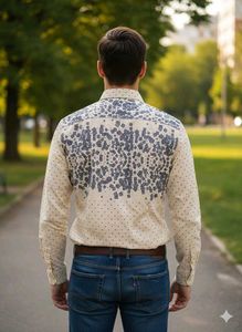 Beige Polka Dot / Cobalt Abstract Panel Shirt