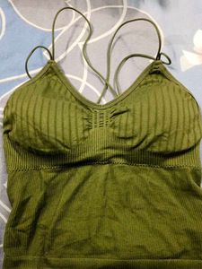 Olive Green Padded Camisole Backless Top