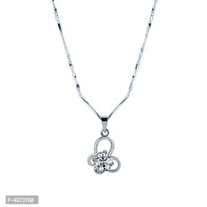 Silver Plated Chain With Solitaire Diamond In Butterfly Pendant  For Women