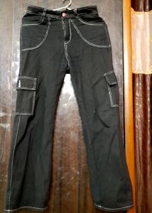 Jet Black Trendy Cargo For Women