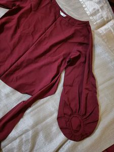 Chic Maroon front wrap top with balloon sleeves