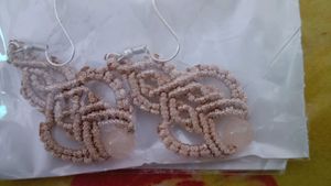 Handmade Macrame &amp; Rose Quartz Earrings