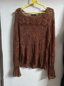 Brown Crochet Knit Top