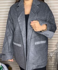 Gray Relaxed Fit Wool Blend Coat