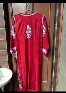 Marron Lucknowi Embroidered Kurta