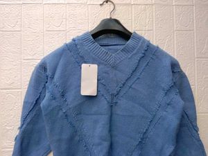 New With Tag Korean ruffled Stylish Blue Knit Swea
