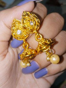 Golden Jhumka Earrings Necklace Set