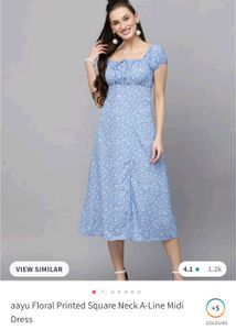 Blue Floral Print Dress L Size
