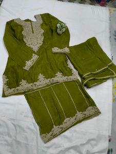 Olive Green Embroidered Pakistani Suit