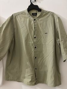 Boxy  Fit Band Collar Casual Cotton Shirt
