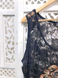 Imported Black Oversized Laced Top A