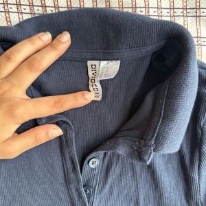 Navy Polo Crop Top