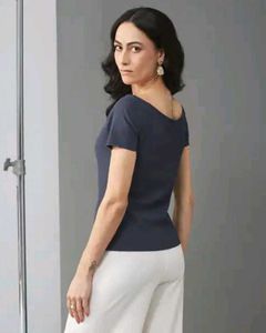 SHEIN BRAND Grey Pearl Fancy Button Top