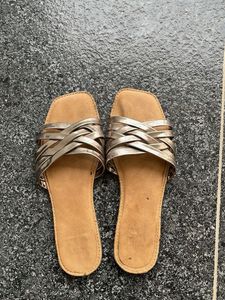 Metallic Woven Slide Sandals