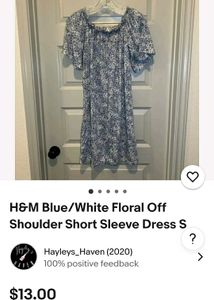Blue Floral Off Shoulder Dress