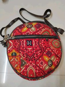 Red Kalamkari Printed Handbag