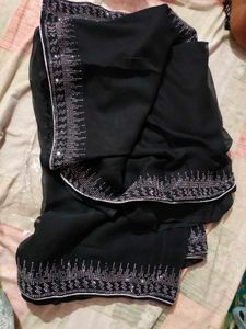 Elegant Black Embellished Saree