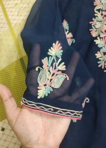 Blue 💙 Enbyded Georgette Kurta With Embroidery