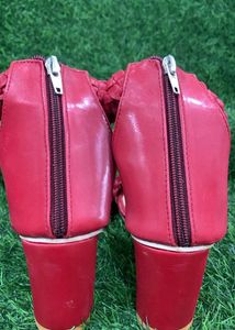 Maroon Braided Ankle Strap Heels