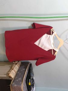 Red &amp; White V-Neck Top