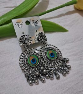 Peacock Feather Drop Earrings