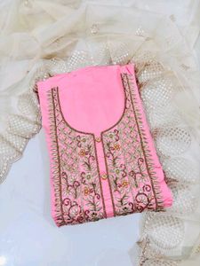 Elegant Peach Embroidered Dress Material