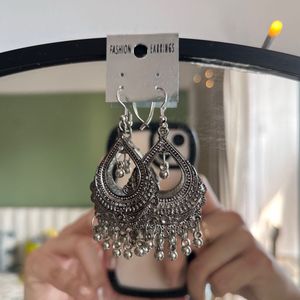 Antique Oxidised Chandbali Jhumkas