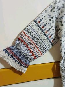 White Printed Kurti Top With Ties