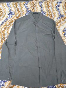 Olive Green Mandarin Collar Full Sleeve Shirt