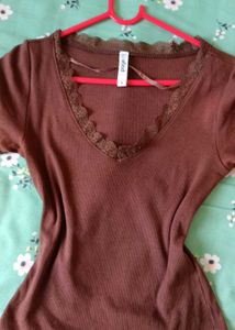 Page One Coffee Brown Lacy Top