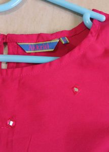 A Fuchsia Pink Indo western Top With Mirror Work
