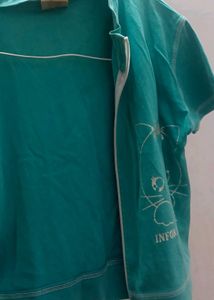 Green Zip-Up Short Sleeve Jacket