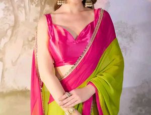 Mitera Colourblocked Pure Georgette Saree