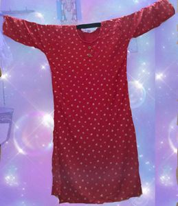 Red Ditsy Print Tunic Dress