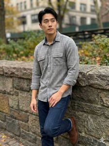 Lacoste Men's Grey Plaid Flannel Shirt