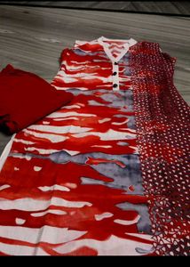 Red &amp; White Kurti Set