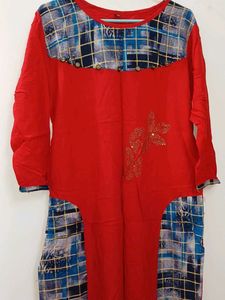 Red &amp; Blue Patterned Kurta