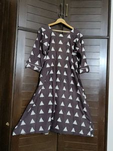 Women Brown Printed Cotton Kurta