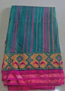 green and pink saree