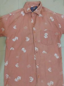 Peach Button-Down Shirt with Money Print