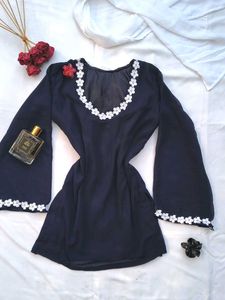 Navy Blue Corset Kurti With Scarf