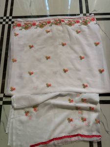pure white Elegant Embroidered Sare