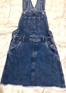 WomenDenim Dungaree Dress with Frayed Hem