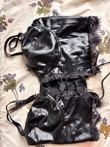 Lace Trim Faux Leather Corset