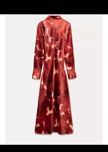 New One Zara Printed Satin Dress Zw Collection